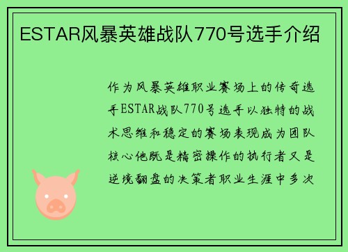 ESTAR风暴英雄战队770号选手介绍
